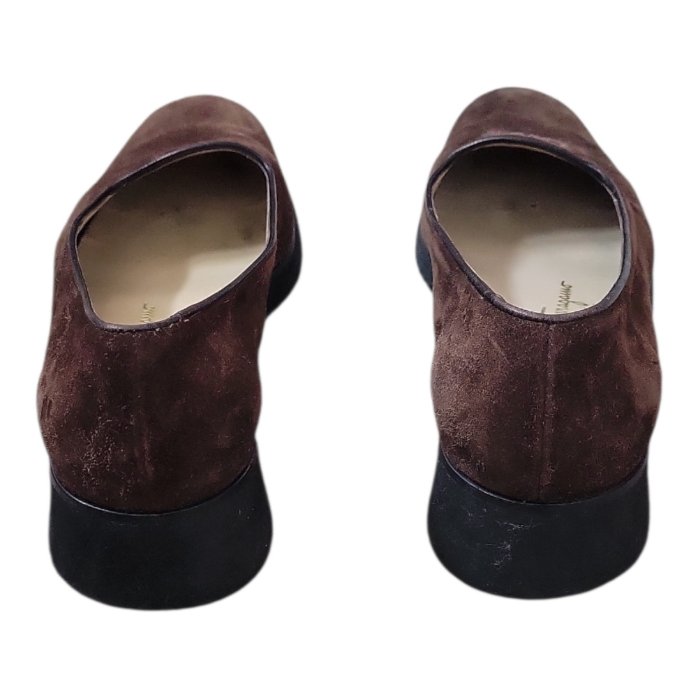 Salvatore Ferragamo Stitched Gancini Bit Wedge Loafer in Brown Suede - Picture 5 of 9